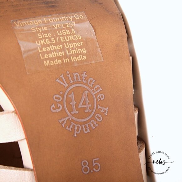 Vintage Foundry Co. Eleanor Leather Sandals Cream Women Size 8.5 - Picture 12 of 12